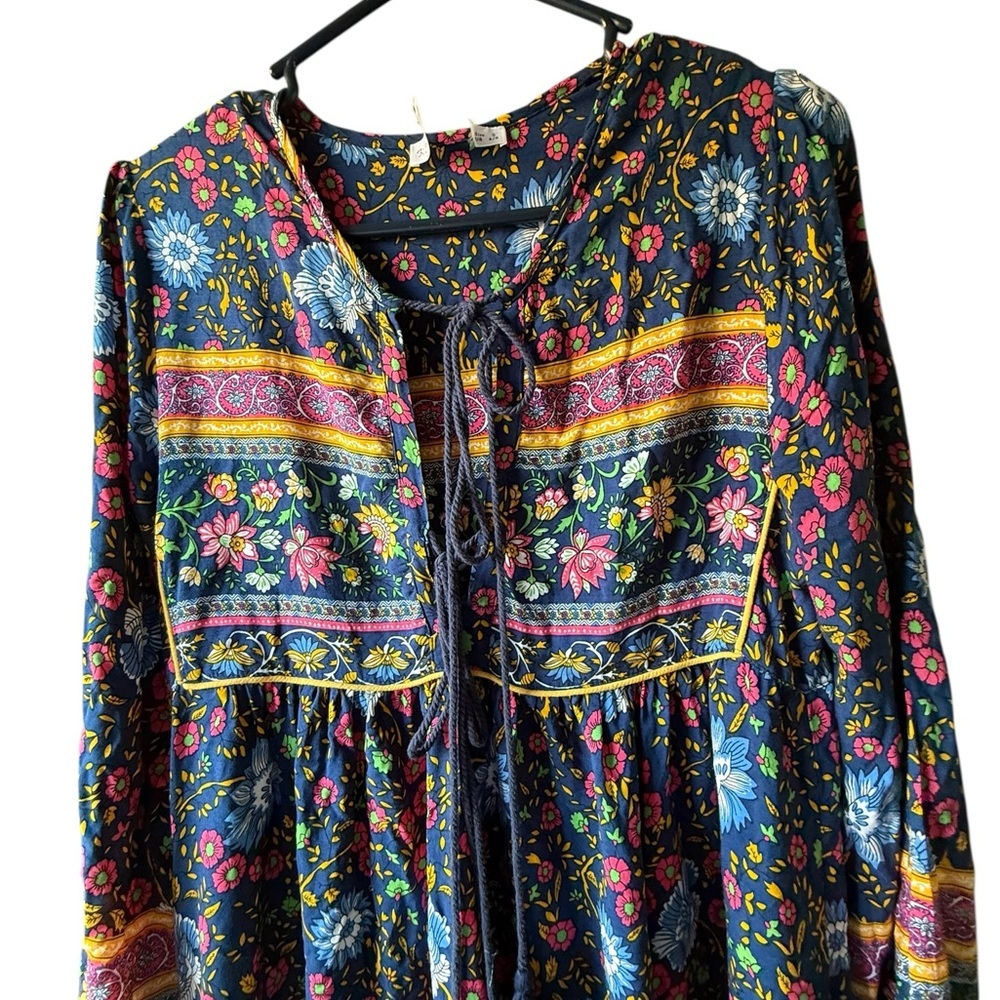 Floral Long Sleeve Maxi Dress in Blue and Pink - Picture 6 of 7